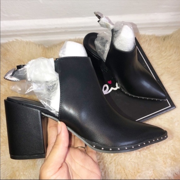 Black Vegan Leather Ankle Bootie Studded Detail - Picture 2 of 7